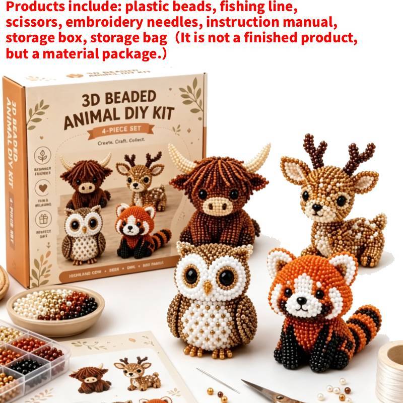 Kleines 3D-Tier-Bastelset mit Perlen und Kunststoffmaterialien für DIY-Tierdekoration und Kinderkreativität