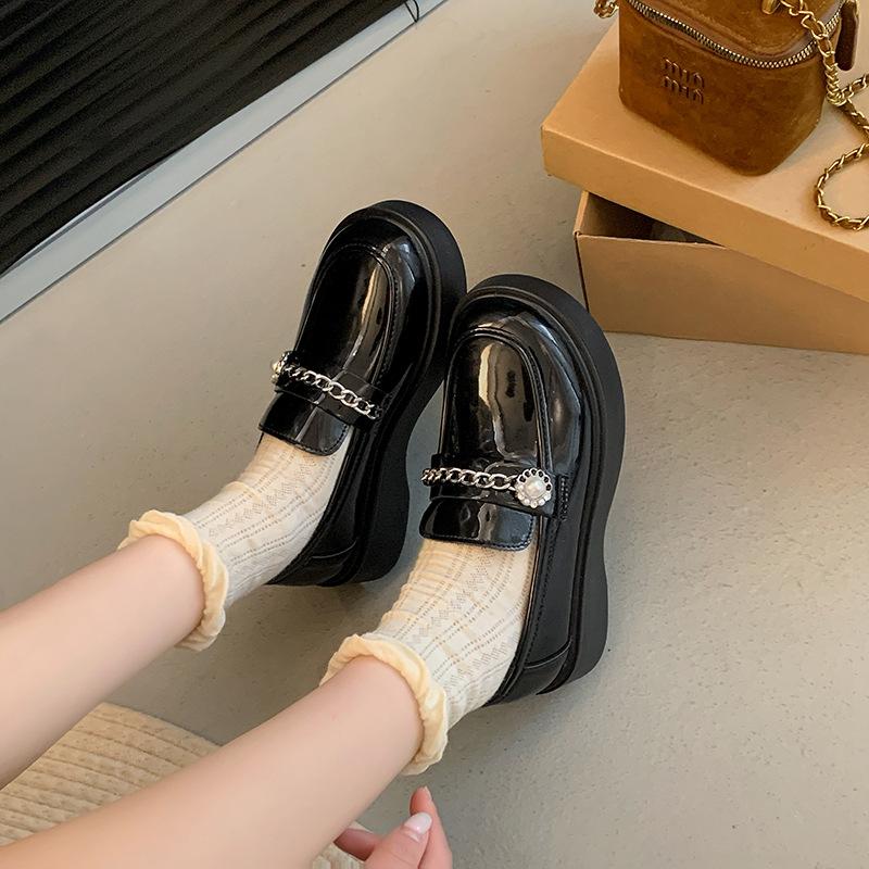 Britische Sle Dicksohlige Damen Slipper Frühling Herbst Saison Bequem zu Tragen JK Mini Lederschuhe Modische Flache Absätze