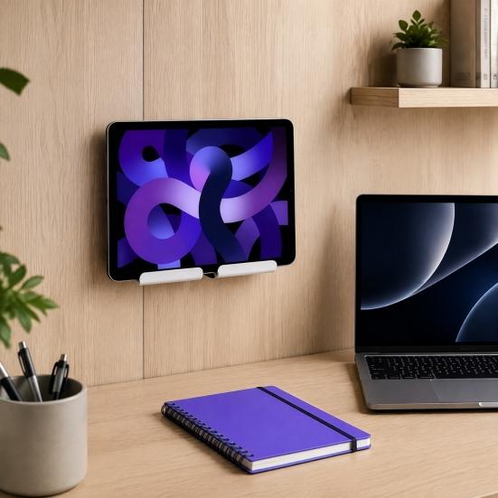 Universal Tablet Dock Acrylic Wall Mount Holder, Mounted Smartphone Stand, Kitchen Cable And Charging Hole Organizer for Living Room Office