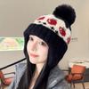 Retro ski wool hat women's autumn and winter northeast thickened warm ear protection hat hairball knitted hat winter pullover hat