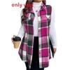 Casual Womens Sleeveless Vest Spring Plaid Buttonfront Polyester Top For Adults