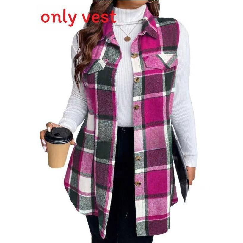 Casual Womens Sleeveless Vest Spring Plaid Buttonfront Polyester Top For Adults
