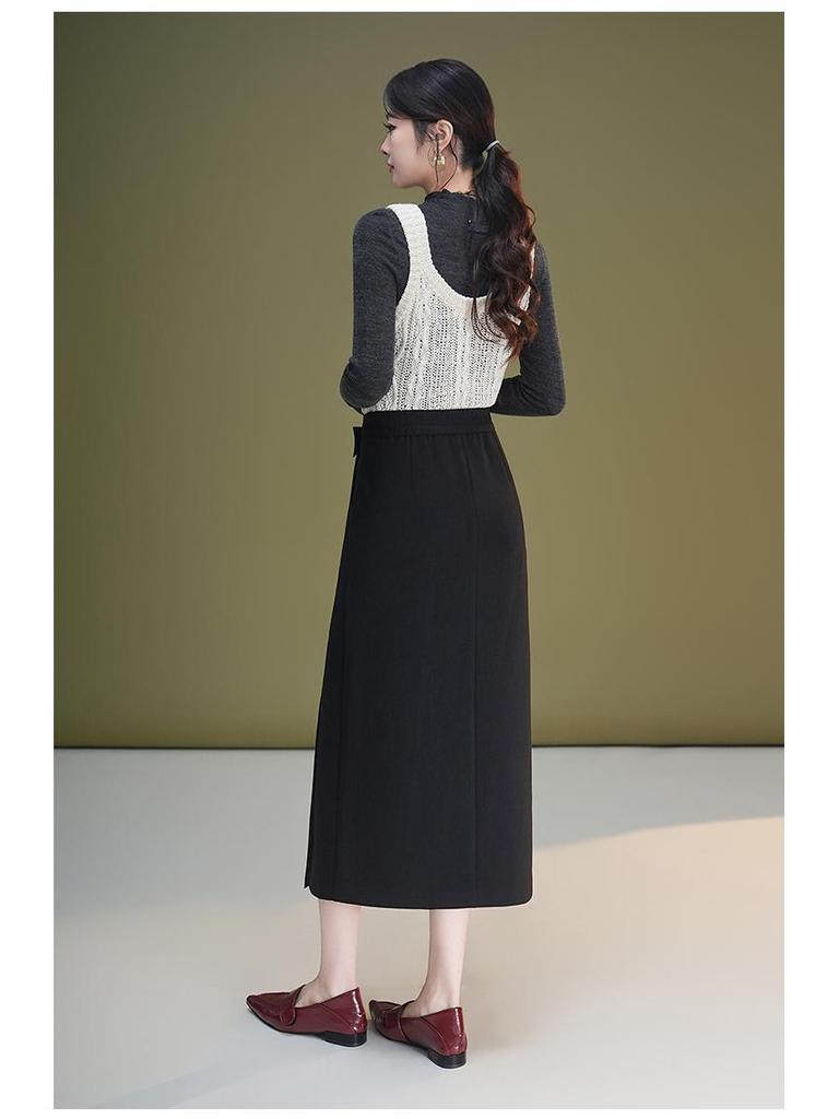 Women's High-Waisted Slit Pencil Skirt - Autumn Slim Fit Fashionable Drape Style