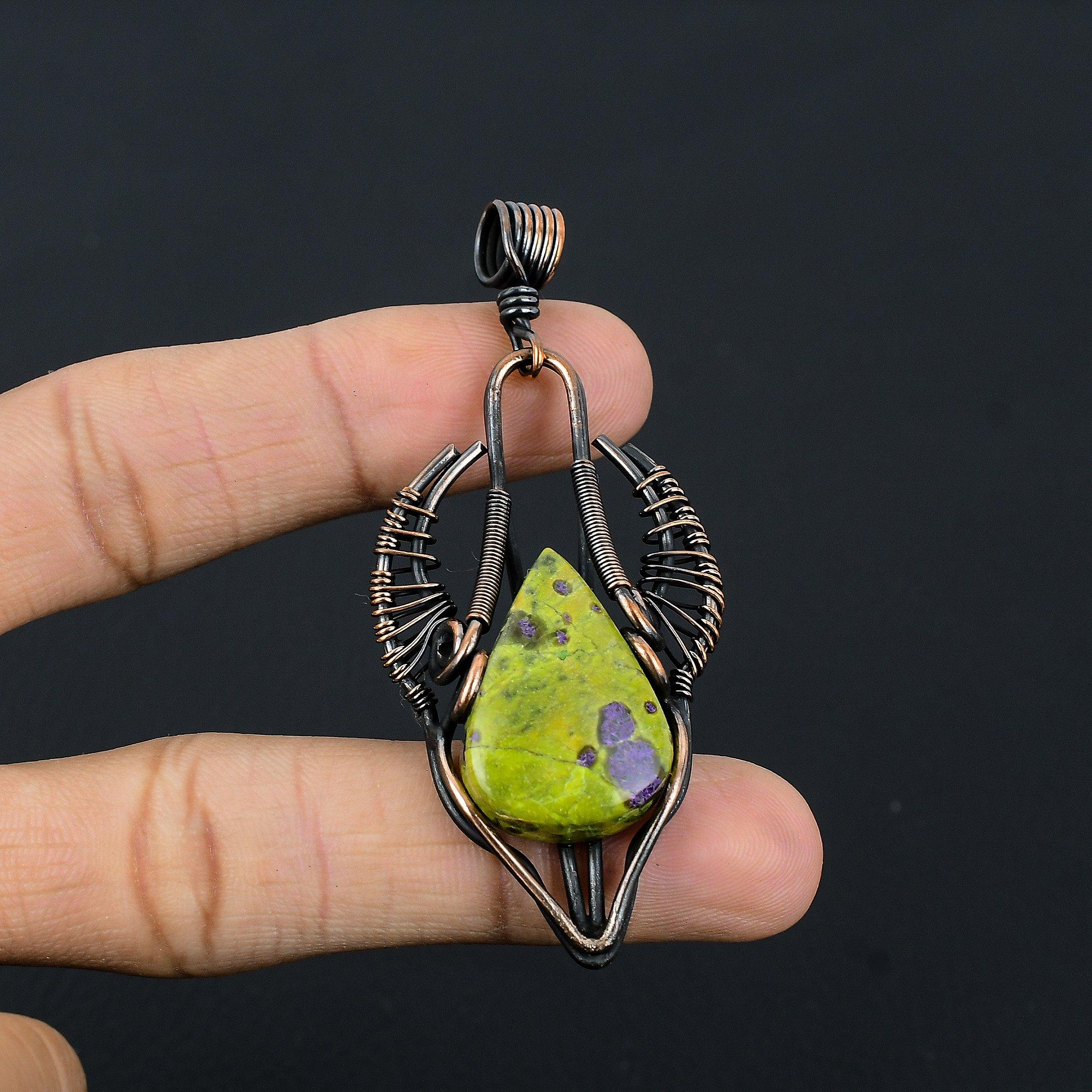 

Stichtite Handmade Gemstone Pendant, 999 Copper Wire Wrapped Pendant Antique Jewelry, For Engagement Gift 2.44 Inches