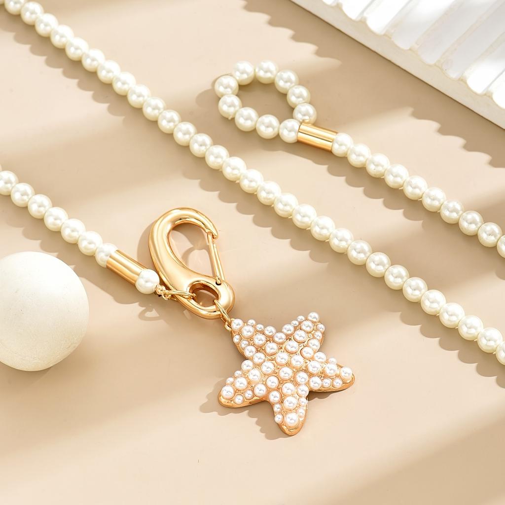 1pc Faux Pearl Bead Chain Star Pendant Long Necklace, Baroque Style Sweater Chain For Women, New Year And Valentine's Day Gifts For Daily Wear