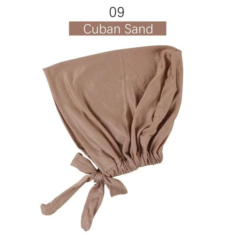 Solid Color Elastic Tie-Back Modal Undercap Hijab Scarf Adjustable Kufi Cap