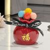 Creative Fu Bag-shaped Fruit Fork Set Rustproof Anti-scald Blessing Bag Fruit Fork Storage Set Ceramic Jar Food Grade