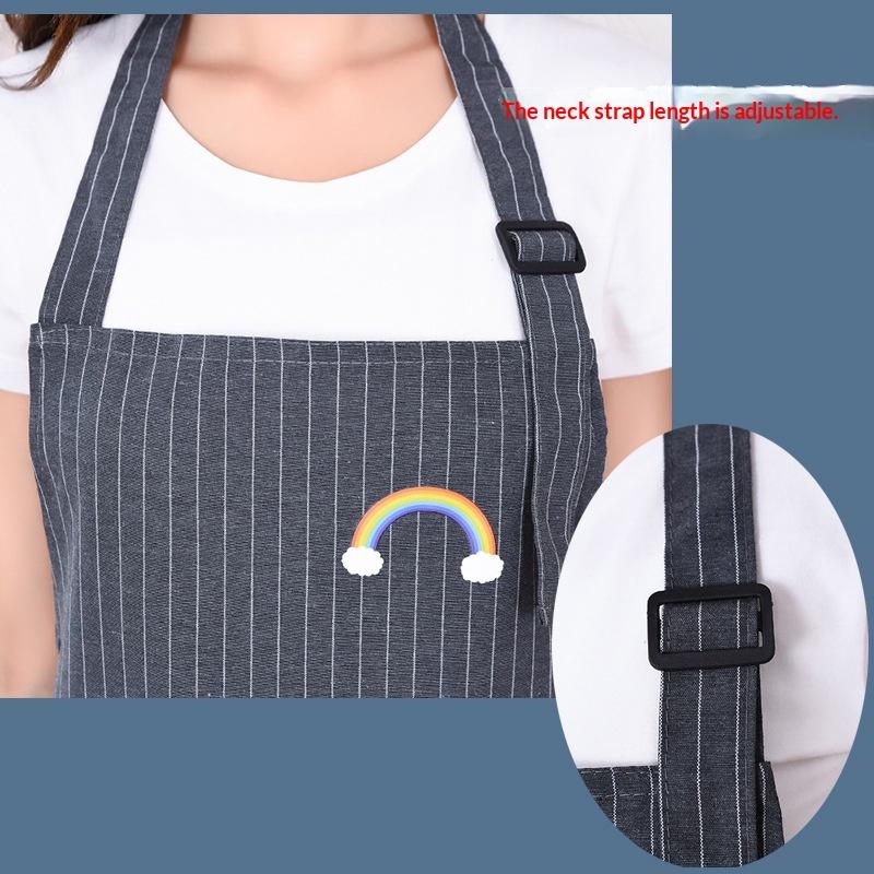Kitchen Oil Resistant Apron Striped Zippered Linen-Cotton Apron With Straps Breathable Apron Women'S Dirt Resistant Work Clothes