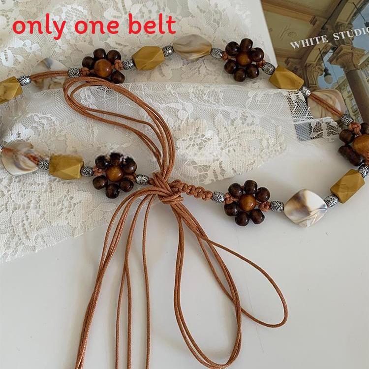 Catena da vita in corda con perline in resina stile bohémien con cintura in pelle PU per uso casual in vacanza estiva