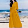ZANZEA Women Casual V-Neck Loose 3/4 Sleeve Plain Long Dress