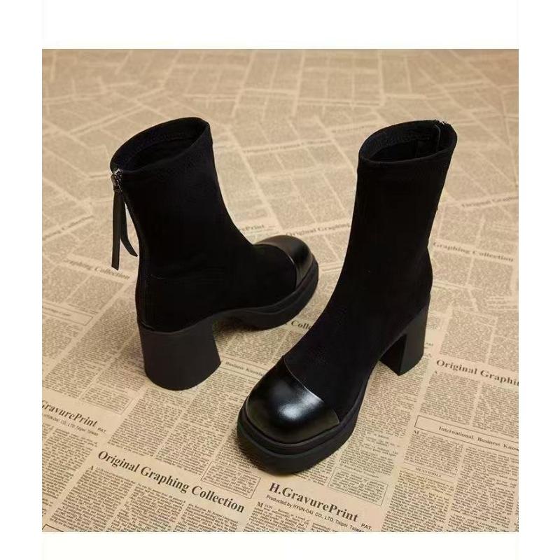 

Женские ботинки Мартина на высоком каблуке, новые осенне-зимние короткие ботинки на толстой подошве, ботинки на толстом каблуке с эластичными вставками, темпераментные ботинки, увеличивающие рост, тонкие ботинки 40