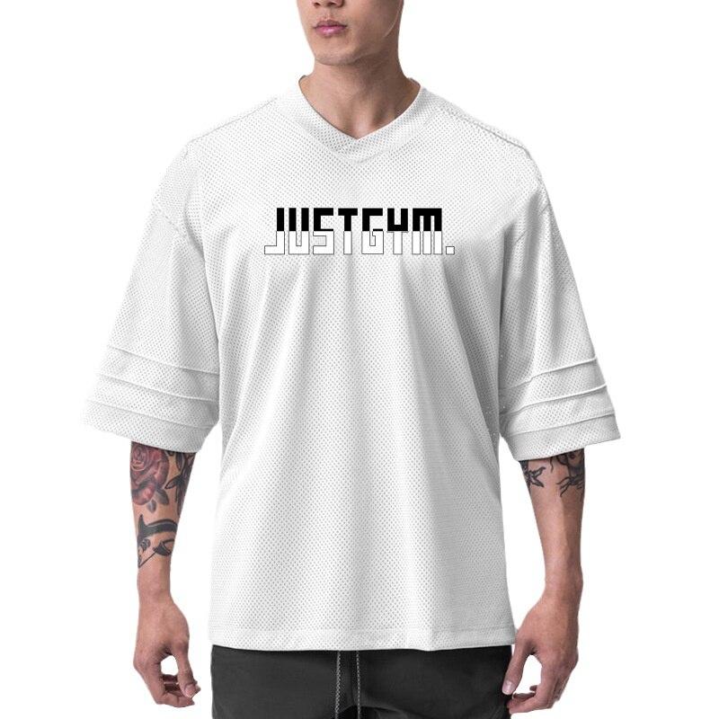 Do The Work  Mesh Oversized Dropped Shoulder Mens V-neck Summer Fashion Casual Loose Graphic Printed Bodybuilding Fitness T-shirt