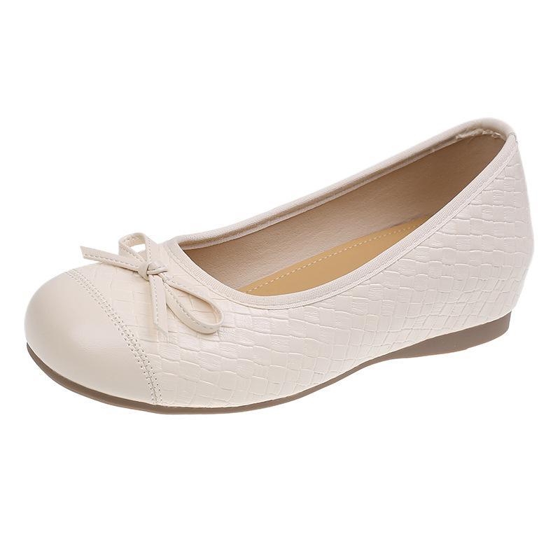 

French shallow mouth inner height increase 5CM ballet single shoes women s 2025 autumn new bow one pedal commuter ladyshoes 35
