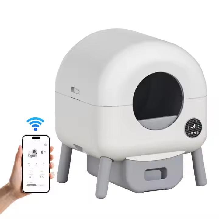 

Заводской умный кошачий туалет 76 л Большое пространство Управление через приложение Удаление фекалий одним нажатием Автоматический самоочищающийся лоток для кошек