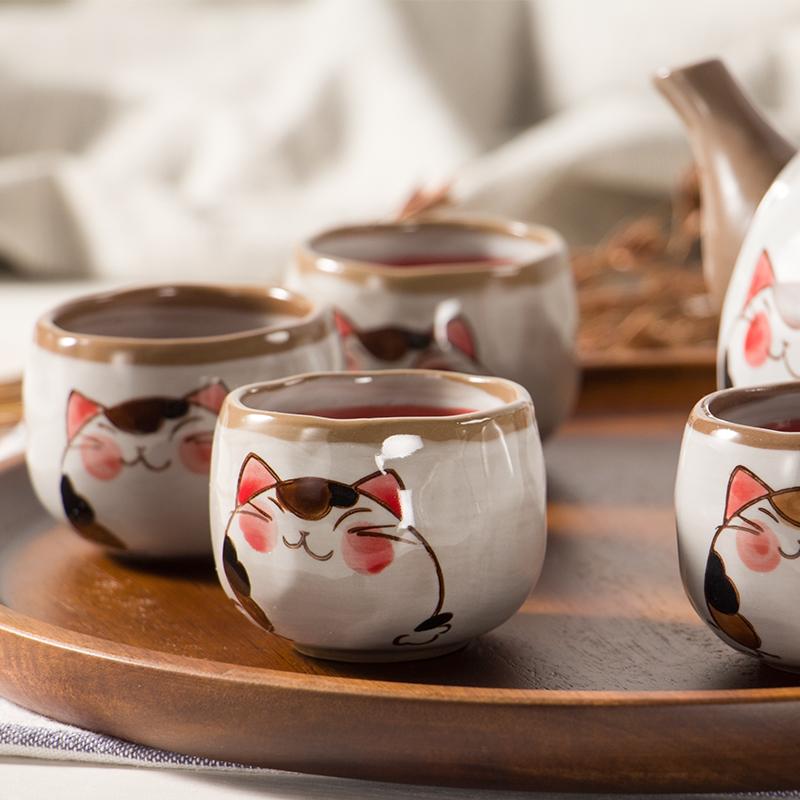 Set Ceai Ceai Ceai Ceramic Cartoon Lucky Cat Drinkware Fierbator cu filtru (4 cani + 1 ceainic) Ambalare cutie cadou
