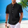 Men’s Cotton Linen Stand Collar Short Sleeve Henley Shirt - Casual & Versatile