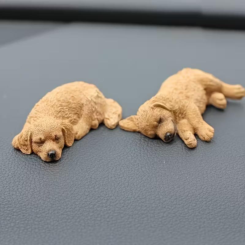 2-teiliges Hunde-Figuren-Set: Realistisches schlafendes Golden Retriever & Labrador Modell für Auto-/Schreibtischdekoration, Kein Spielzeug.