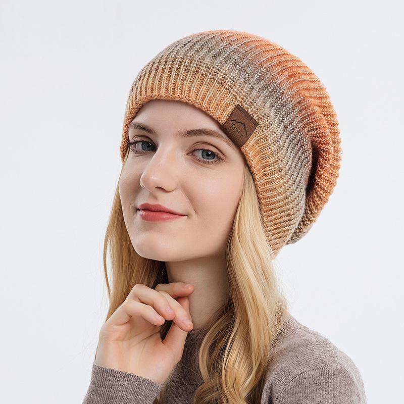 Women's Knitted Gradient Tie Dyed Warm Cap Rainbow Wool Hat CLE