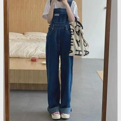Women's 2024 Spring & Autumn High-Waist Loose Straight Denim Overalls