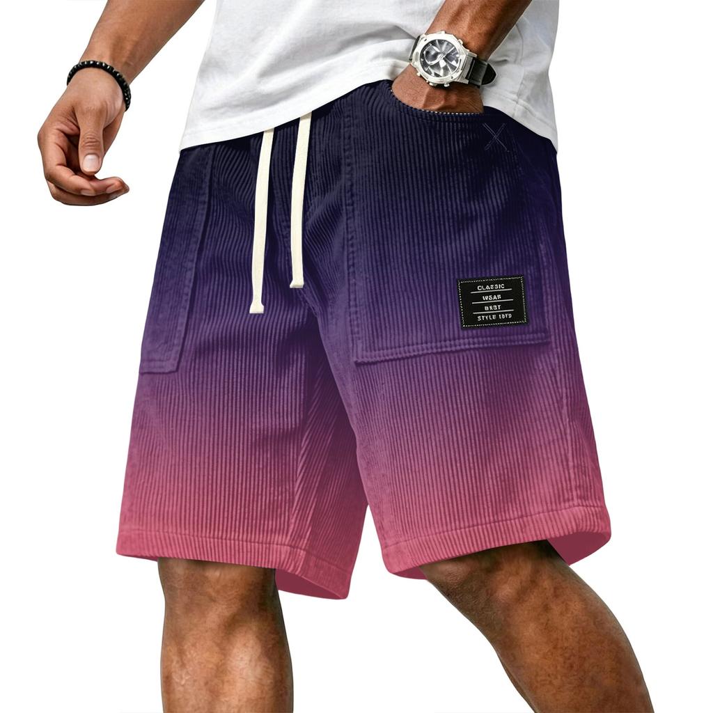 Herren Freizeit Corduroy Kordelzug Shorts Farbverlauf Stil mit Buchstaben Aufnäher Klassisch Bequem Sitz Sommer Strandkleidung