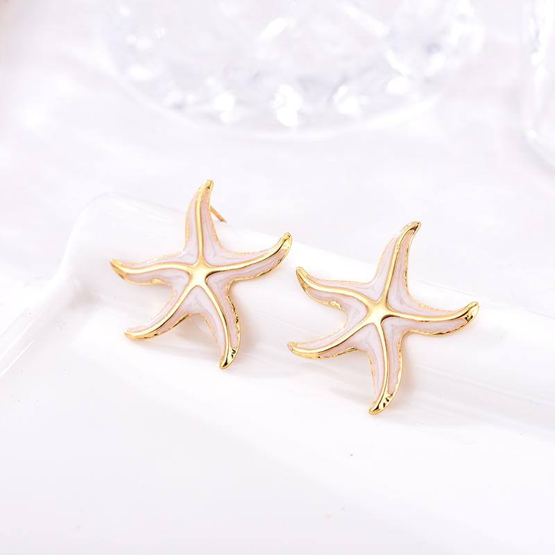 Vintage Starfish Stainless Steel Stud Earrings For Women Enamel Geometric Gold Color Earrings Ocean Beach Summer Jewelry Gift
