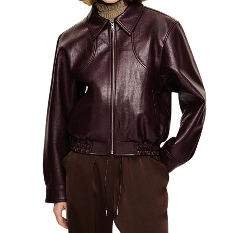 Long Sleeved Leather Jacket for Women