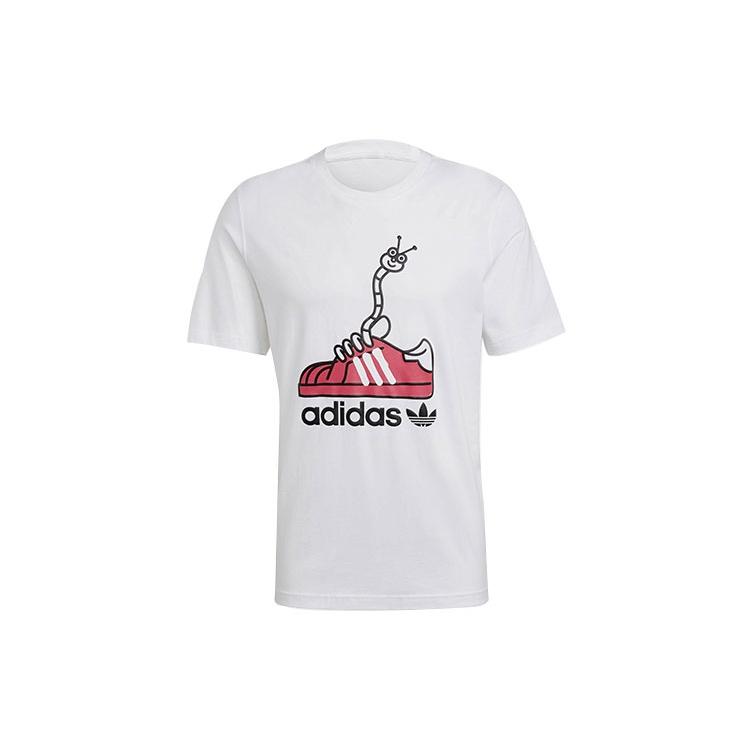 adidas originals Worm Tee Funny Printing Sports Short Sleeve White Men s GN2155 L