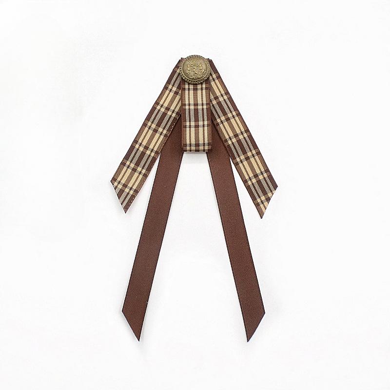 Retro Fabric Lace Brown Bow Brooches for Women Crystal Pearl Pins JK Shirt British Style Handmade Bow Tie Clothes Accessories