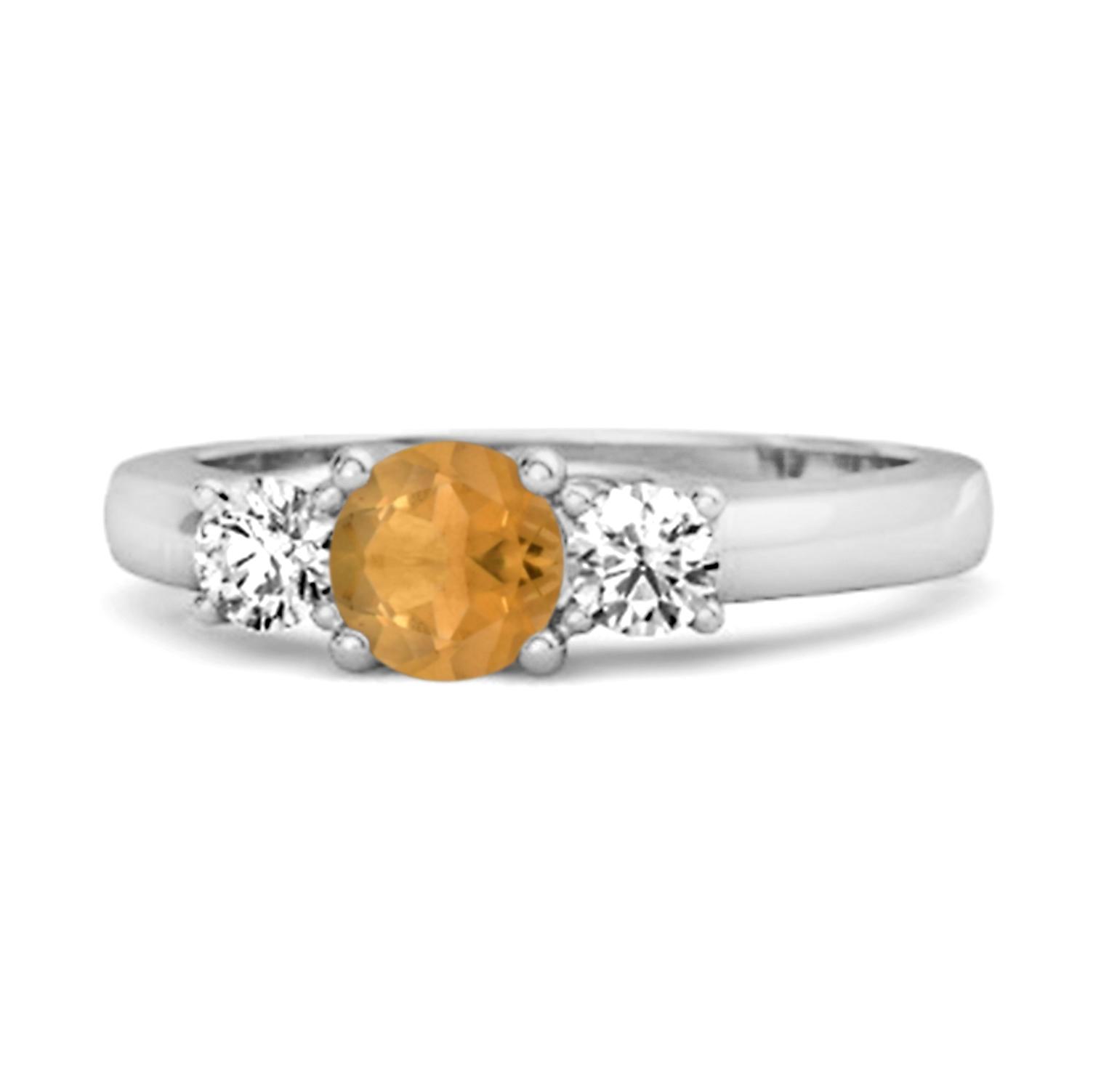 

Citrine Round Three Stone Ring- 925 Sterling Silver 8.5 білий