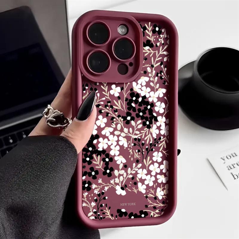 Black and White Flowers Phone Case For iPhone 17 Pro Max 16E 15 Pro 14 13 12 11 Mini AIR XS XR XS 8Plus Soft Silicone Cover