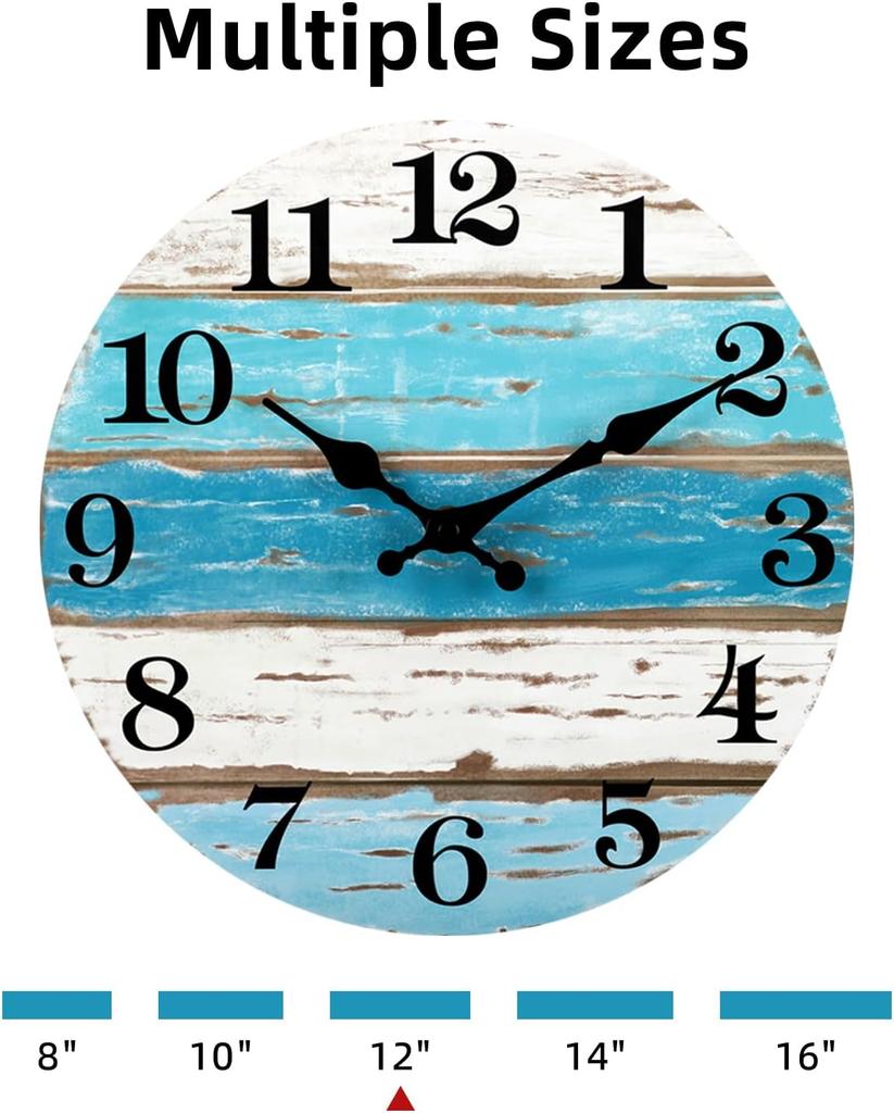 12 Zoll Stille Wanduhr Blaue Ozean Stil Dekorativ Batteriebetrieben für Wohnzimmer Küche Schlafzimmer 03