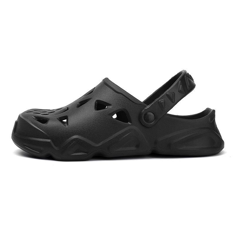 

2024 летние пляжные новые туфли с отверстиями мужские персонализированные тапочки на платформе две пары больших размеров повседневные сандалии с отверстиями 40-41 чёрный