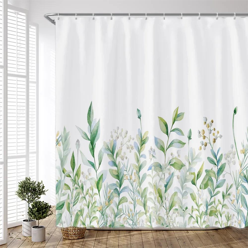 Garden Flower Shower Curtain Plant Floral Birds Leaves Zen Stone Bamboo Forest Painting Bath Accessories Bathroom Decor Curtains