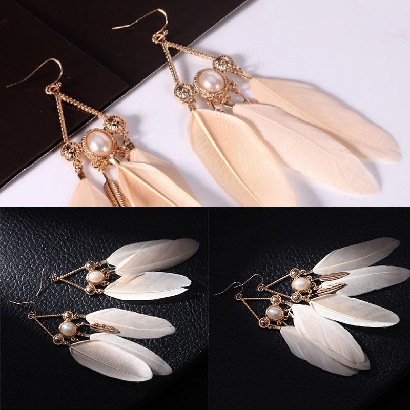 Women Summer Fashion Bohemian Tibetan Vintage Feather Dangle Drop Earrings Pendant Women Earrings Accessories Creative Gifts