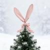 Easter Ornament Soft Pink Velvet Rabbit Ears Tree Topper with Spring Support Flexible Swinging