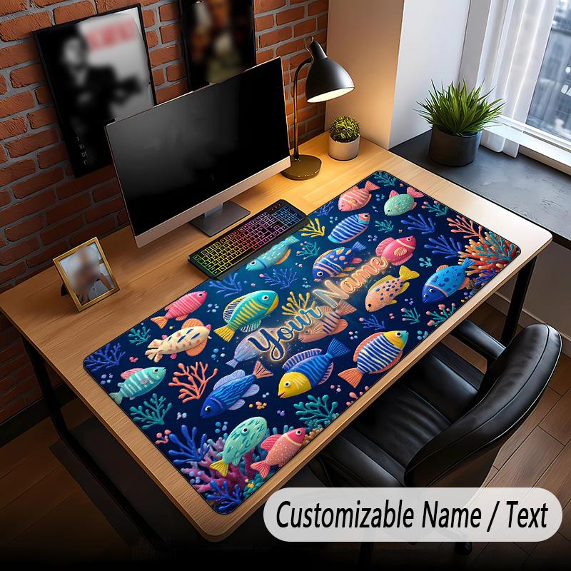 Fish Ocean Theme Custom Mouse Pad Personalized With Name Text Customized Desk Mat For Office Home Decor