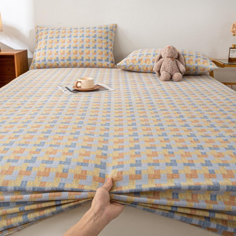 2025 New Old Coarse Cloth Printed Fitted Sheet Pure Cotton 1 Pcsfitted Sheet Protective Cover Dust Cover Non-slip Fitted Sheet