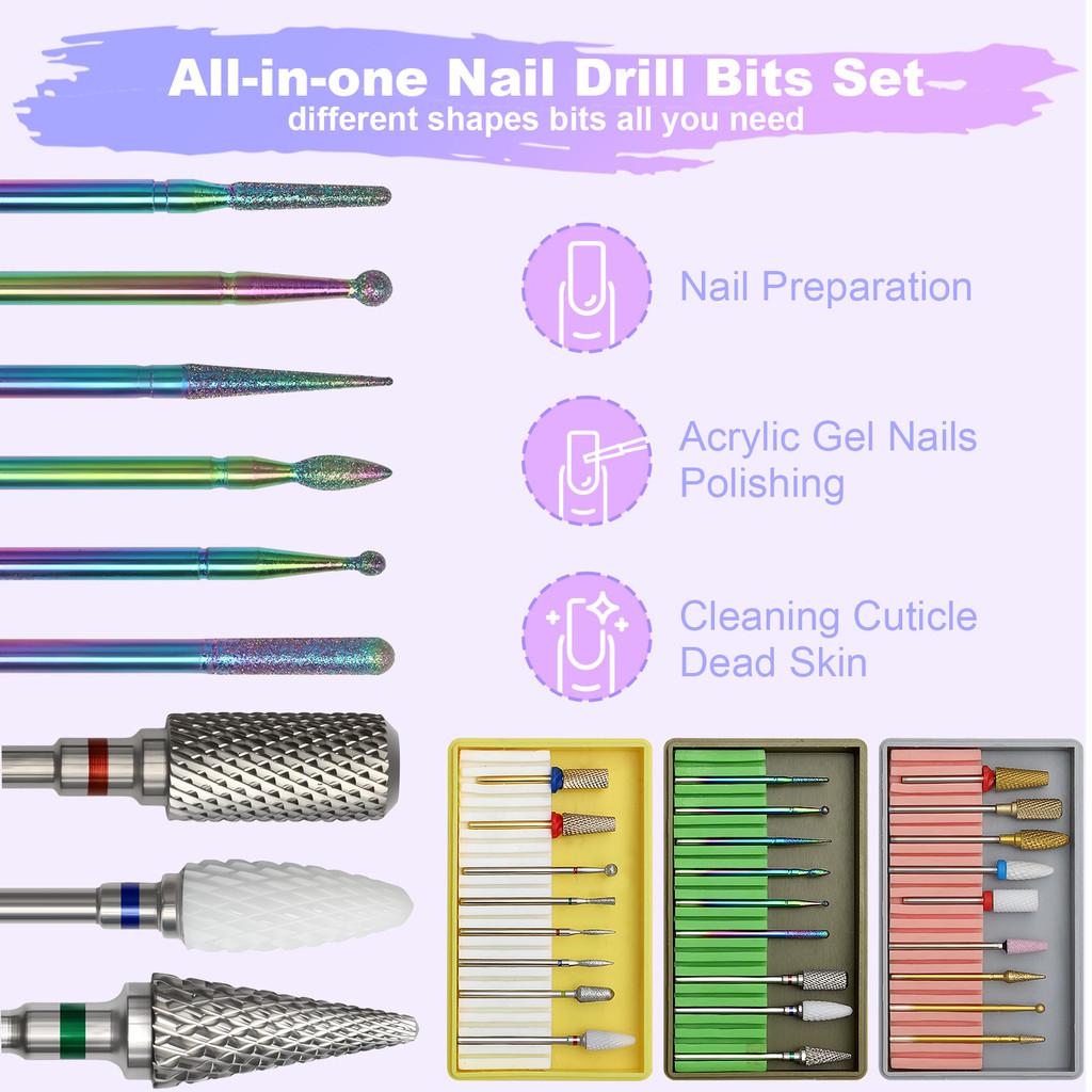 Alloy Tungsten Steel Nail Drill Bits Kits To Remove Cuticle Nail Art Grinding Head Tool Ceramic Nail Polishing Tool
