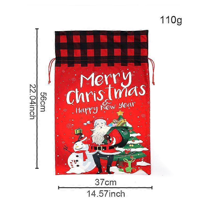 2025 New Christmas Gift Bag Large Children's Candy Bag Flannel Printed Elderly Drawstring Gift Bag Red and Black Grid Drawstring