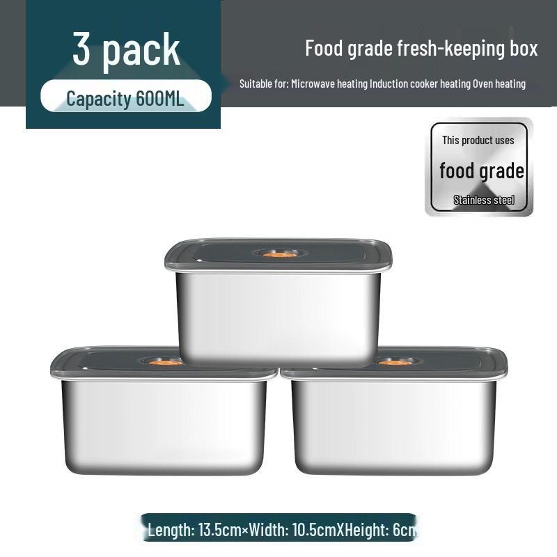 Stainless Steel Food Storage Box with Lid - Square Tray Lunch Container for Office Workers