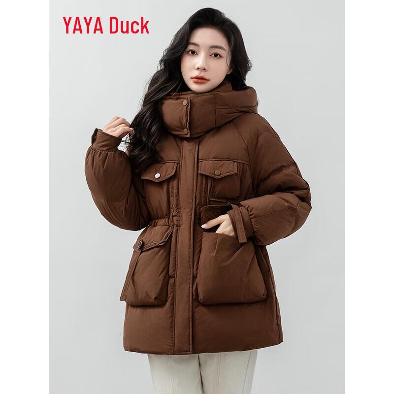 

YAYA Women s Hooded Waist-Cinching Down Jacket