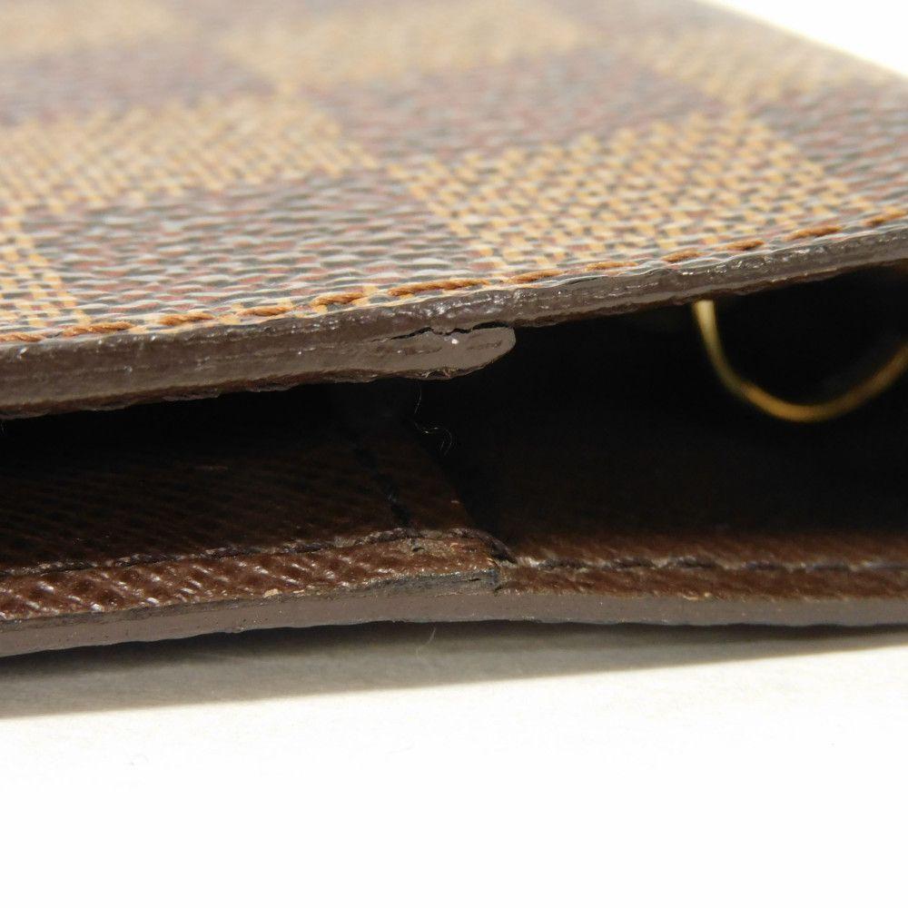 Used Louis Vuitton Damier Card Case, 12564 Agenda PM R20700 8001 Logo Brown Diary with 6 Holes and Checkered Pattern