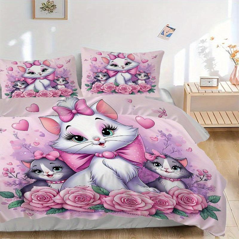 3pcs Marie Cat Print Cover Set Ultra Soft, Breathable, and Comfortable Bedding with Stylish Design for Bedroom and Guest Room Decor 1 Cover and 2