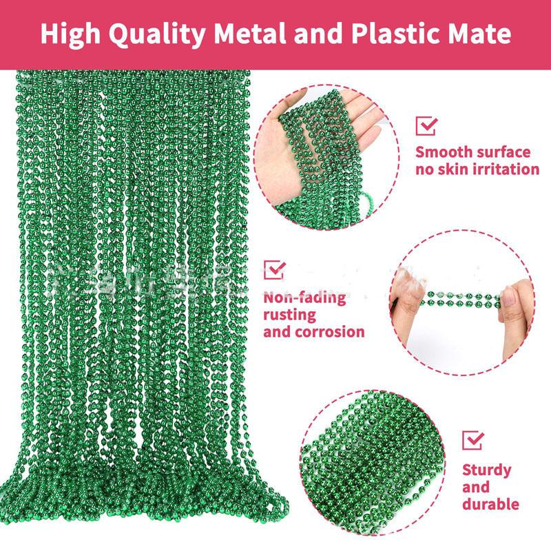 24pcs 33 Inch Metallic Hot Pink Bead Necklaces Bulk Round Beaded Necklaces Costume for Mardi Gras Party Christmas Festive Events