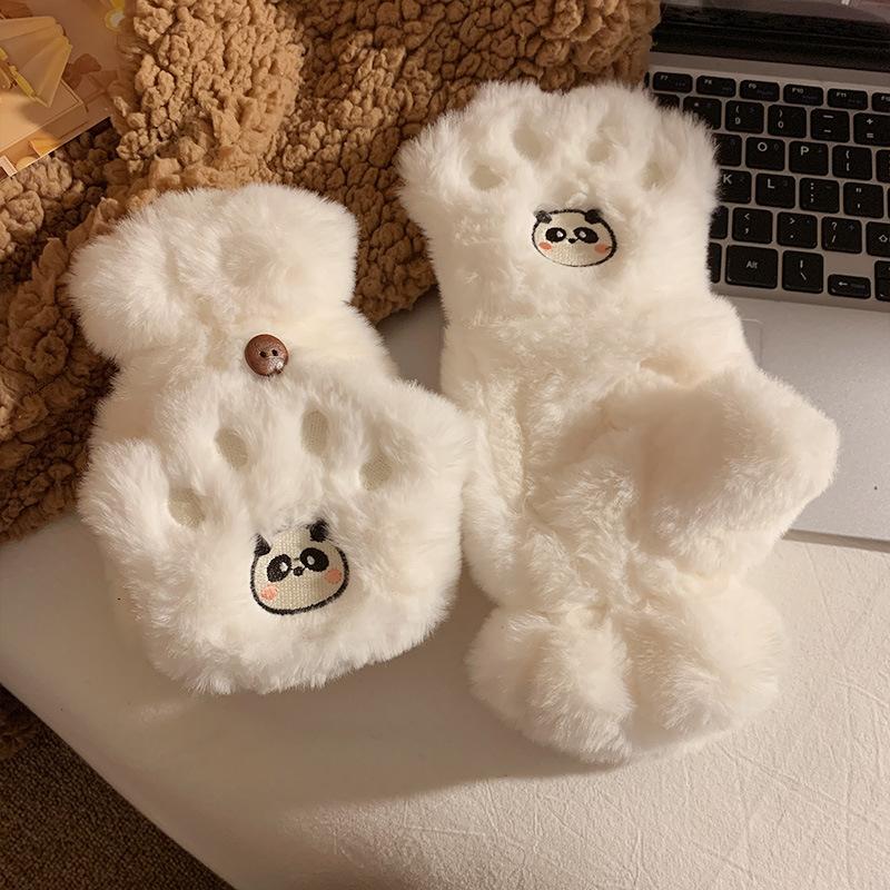 Cute flip bunny plush finger neck gloves female warm and velvet student cold proof