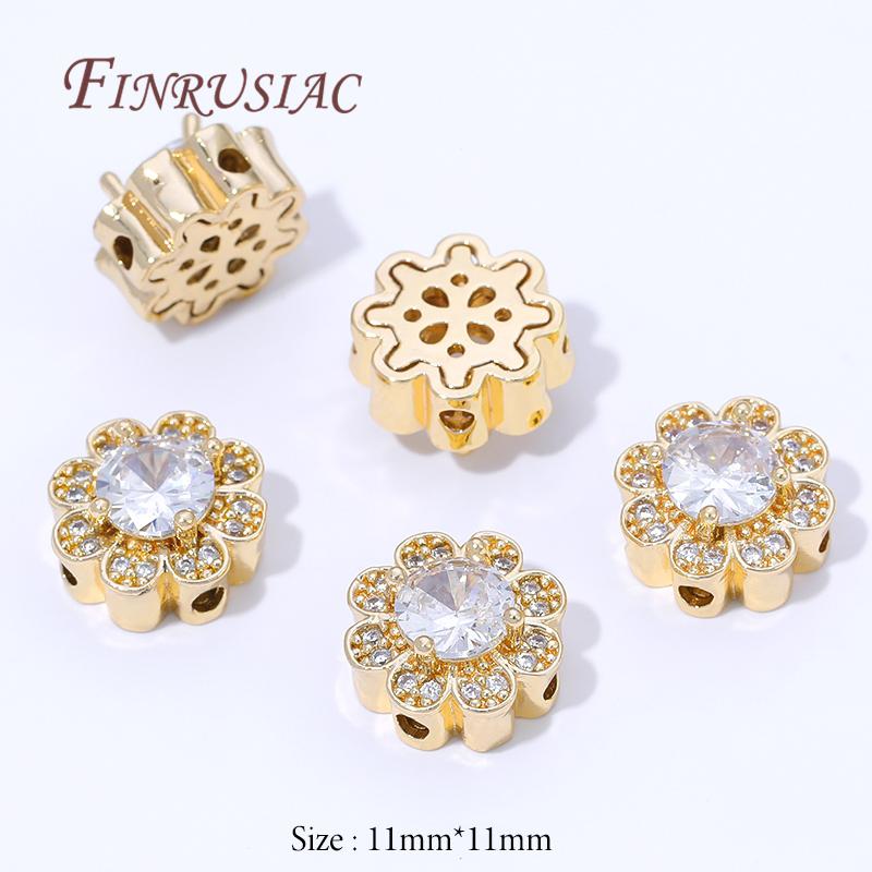 Style Multiple Plaqué Or 14K Perles Zircon pour Fabrication de Bijoux, Perles Espacement Métal, Perles Fleurs Rondes Séparateurs Accessoires DIY