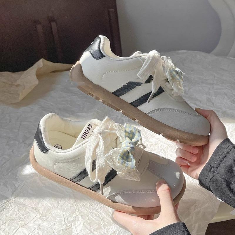 Dopamine campus wind board shoes women's new autumn niche bow platform white shoes women