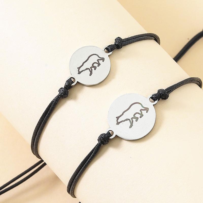 2 Stück Pinky Promise Armband Bär Anhänger Seilkette Distanz Geflochtene Armbänder für Mama Sohn Schwestern Beste Freunde
