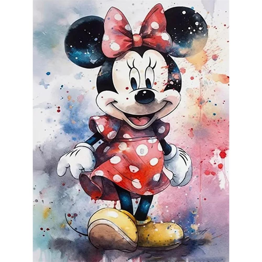 

Disney Diamond Painting Minnie Mouse Watercolor Splash Style Healing Illustration 5D Diamond Painting Art Embroidery Cross stitch Room Decoration Round 20x30cm
