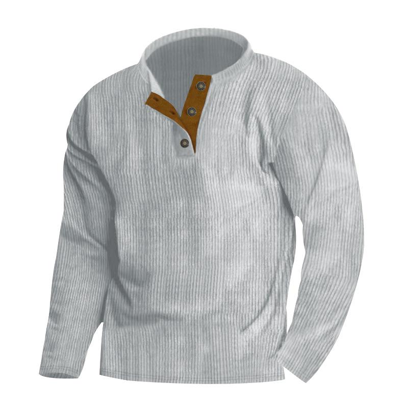 Men's Outdoor Corduroy Long-Sleeve Henley Hoodie - Solid Color, Spring/Autumn 2025 Collection